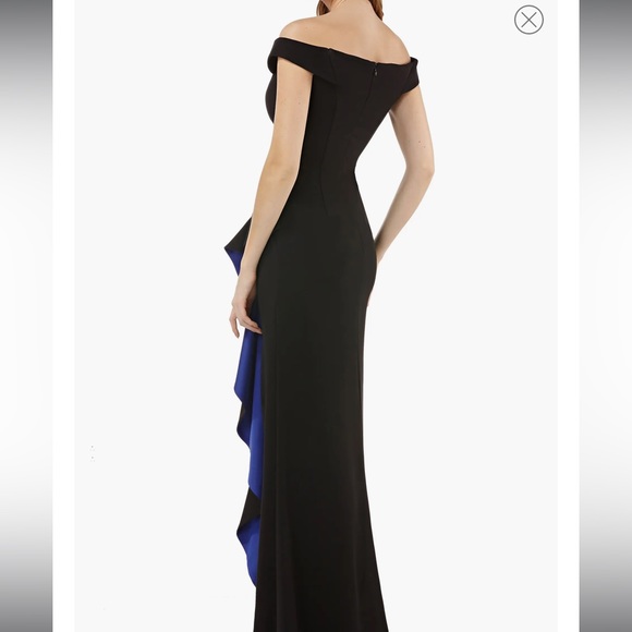 NWT Carmen Marc Valvo Infusion Formal Floor Length Contrast Ruffle Black Dress - Picture 4 of 11